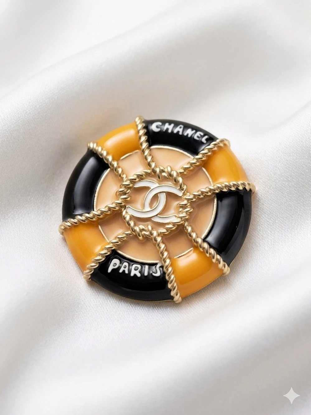 ChaneI Color Block Camellia Brooch Orange & Black